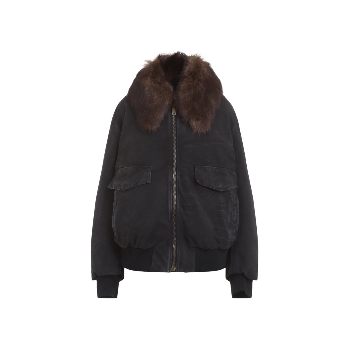 PRADA Canvas Blouson with Luxurious Faux Fur Neck