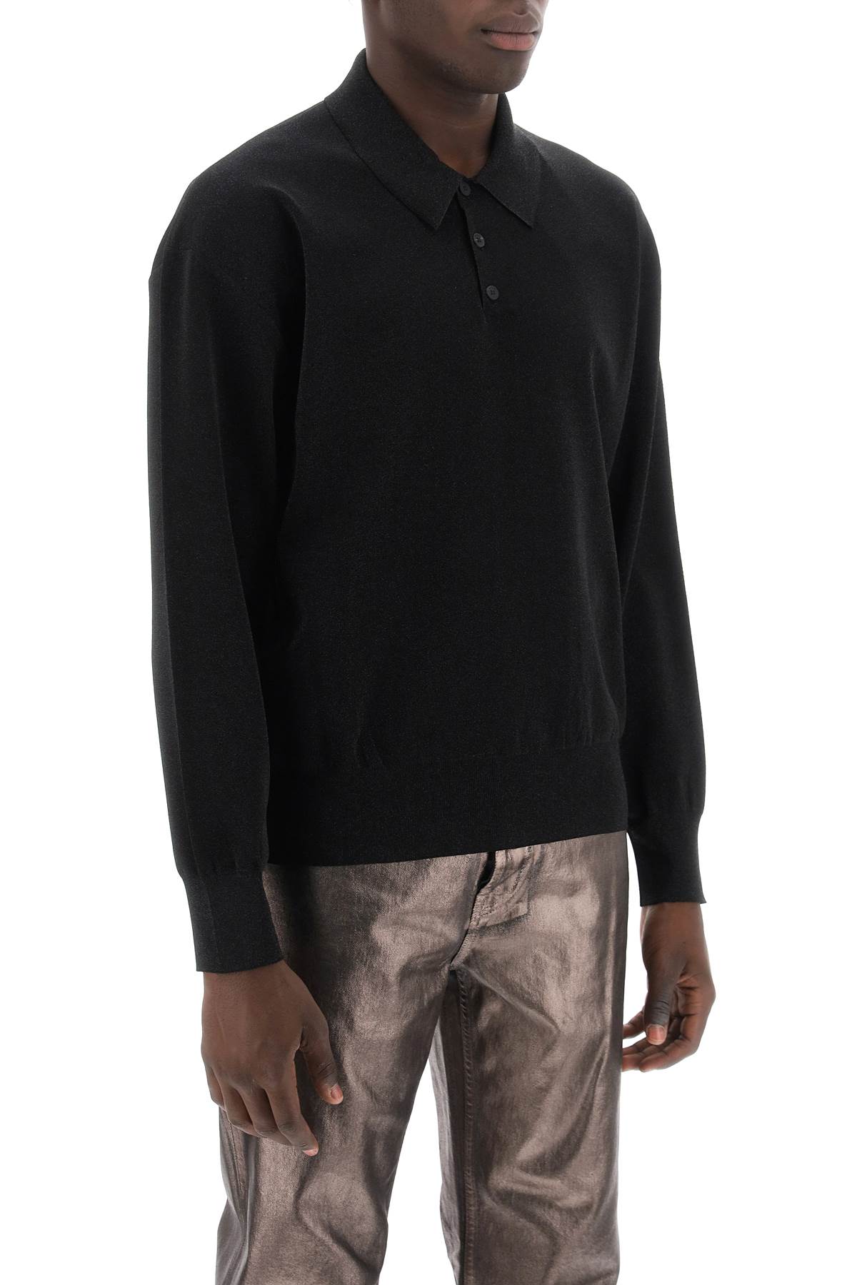 Ferragamo Stretch Lurex Long Sleeve Polo Shirt - Relaxed Fit