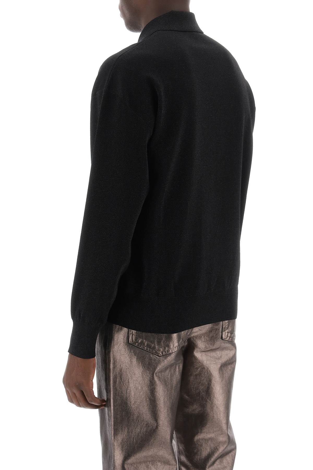 Ferragamo Stretch Lurex Long Sleeve Polo Shirt - Relaxed Fit