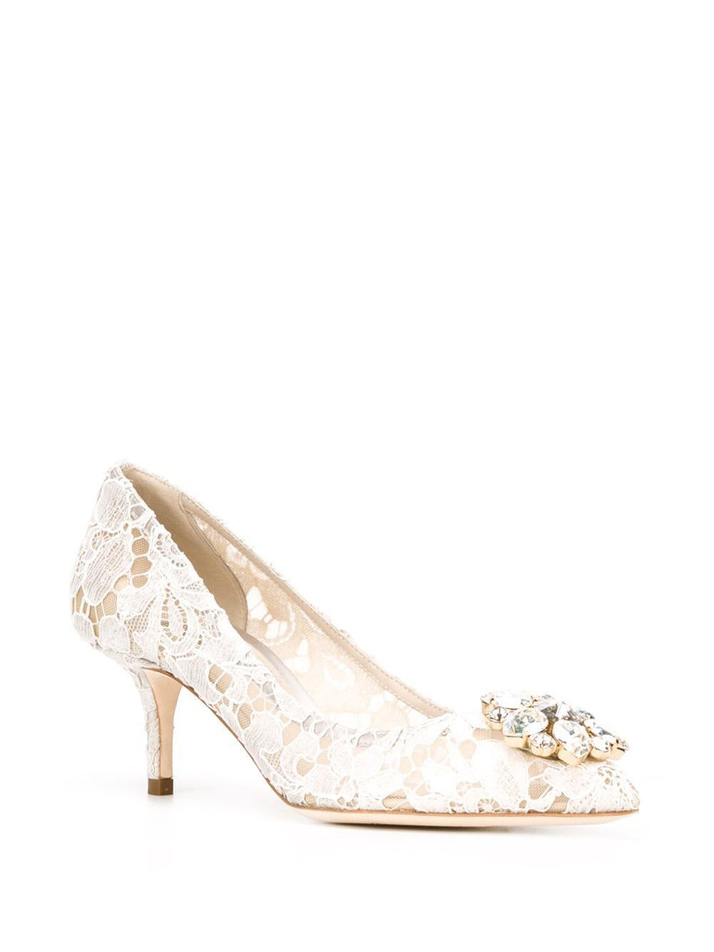 DOLCE & GABBANA Lace Rainbow Pumps with Brooch Detail, 6 cm Heel