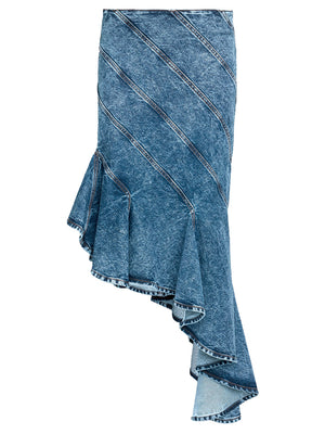 ALAÏA Low Waist Fit and Flare Denim Spiral Skirt