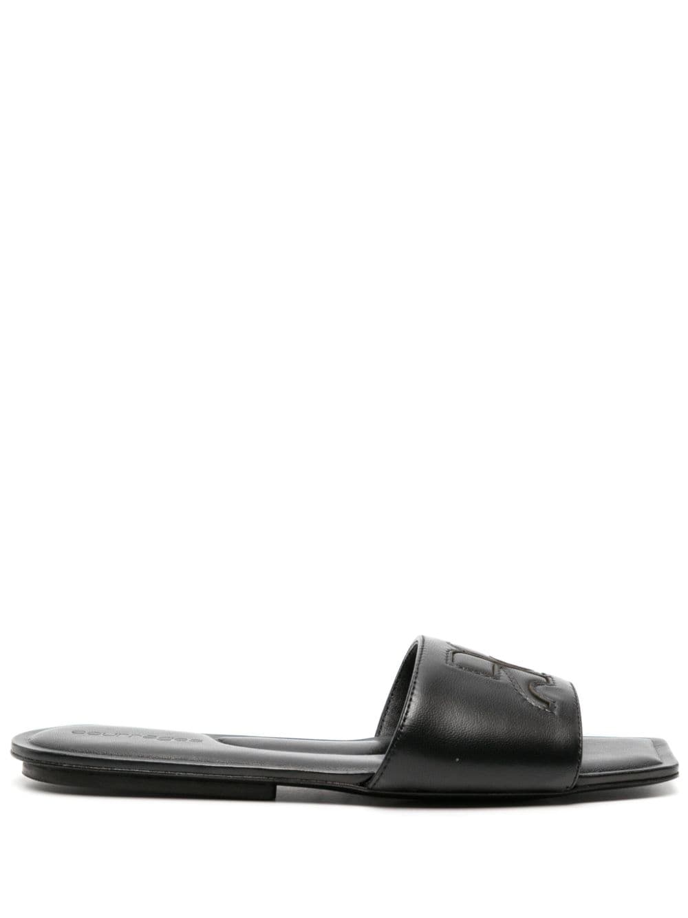 COURREGÈS Women's Leather Flat Sandals with Logo Patch and Square Open Toe