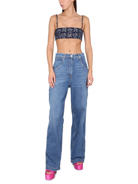 ETRO Women's Cargo Jeans with Front Zipper and Button Closure