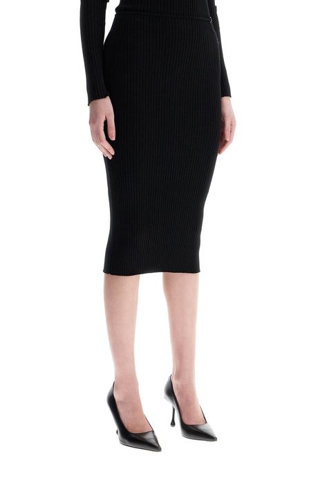 COURREGÈS Elegant Midi Skirt with Vertical Ribs - Slim Fit High Waist