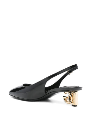 DOLCE & GABBANA Logo-Heel Patent Leather Slingback Pumps - 4 cm Heel