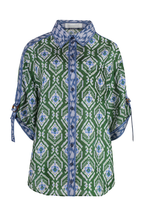 ZIMMERMANN Printed Silk Blouse with Classic Collar