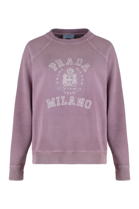 PRADA Printed Cotton Sweatshirt with Distressed Details