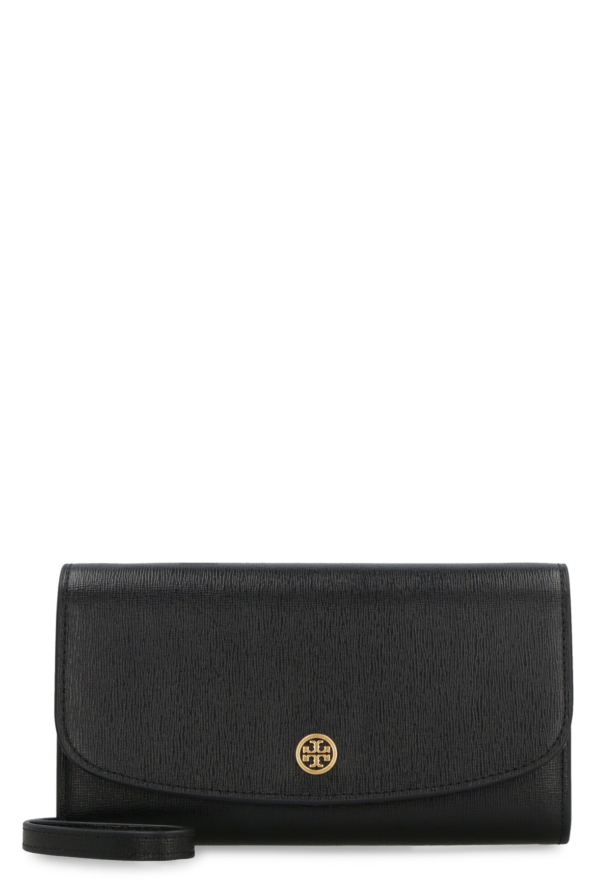 TORY BURCH Black Saffiano Leather Wallet on Chain with Removable Strap