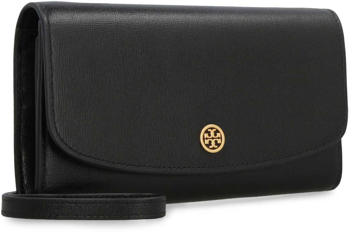 TORY BURCH Black Saffiano Leather Wallet on Chain with Removable Strap