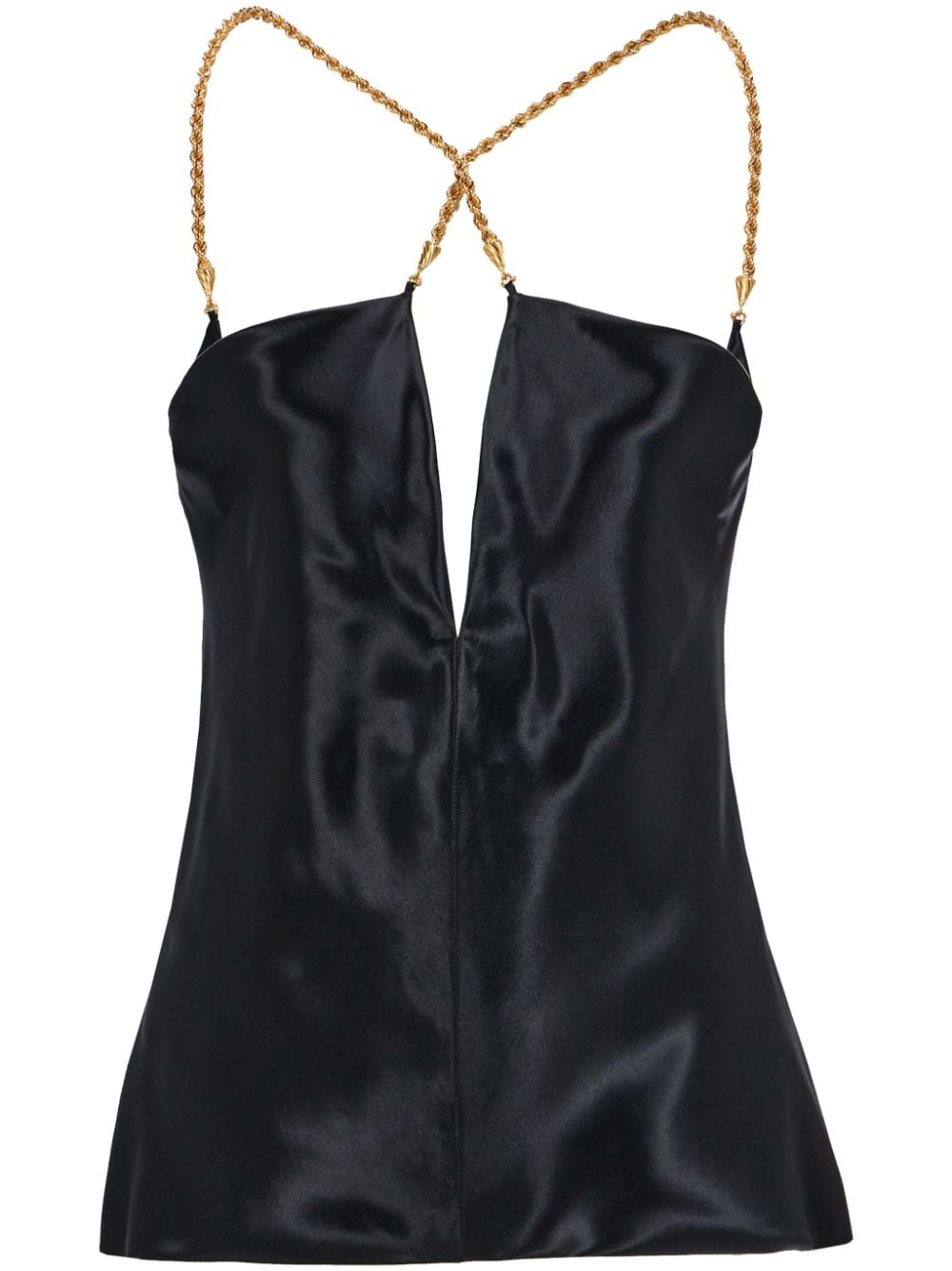 FERRAGAMO Stunning Black Satin Top with Gold-Tone Hardware and Cut-Out Detailing for Women