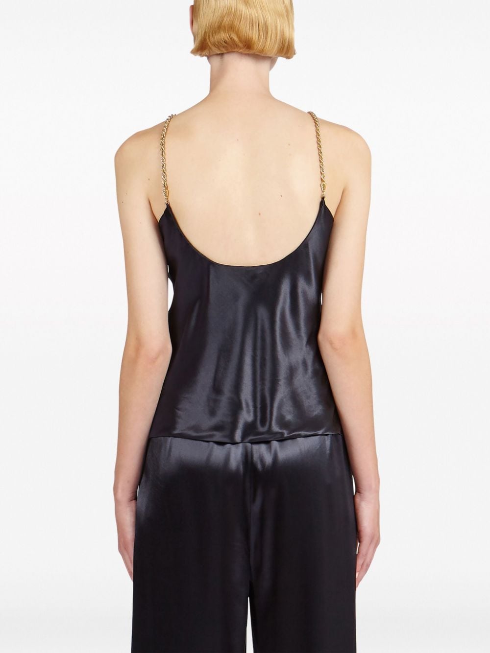 FERRAGAMO Stunning Black Satin Top with Gold-Tone Hardware and Cut-Out Detailing for Women