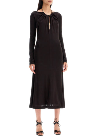 Ferragamo Elegant Pearl-Embellished Midi Dress