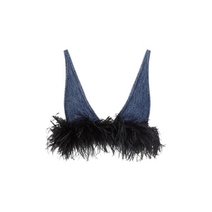 MIU MIU Cotton Top with Feather Accents