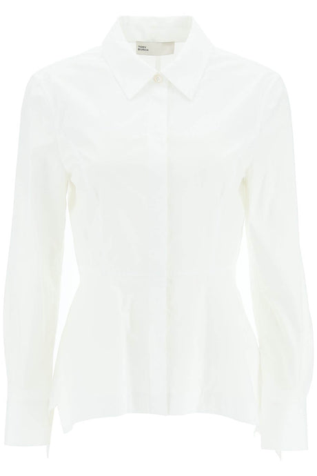 TORY BURCH Asymmetrical Cotton Poplin Shirt with Detachable Collar - Size 4