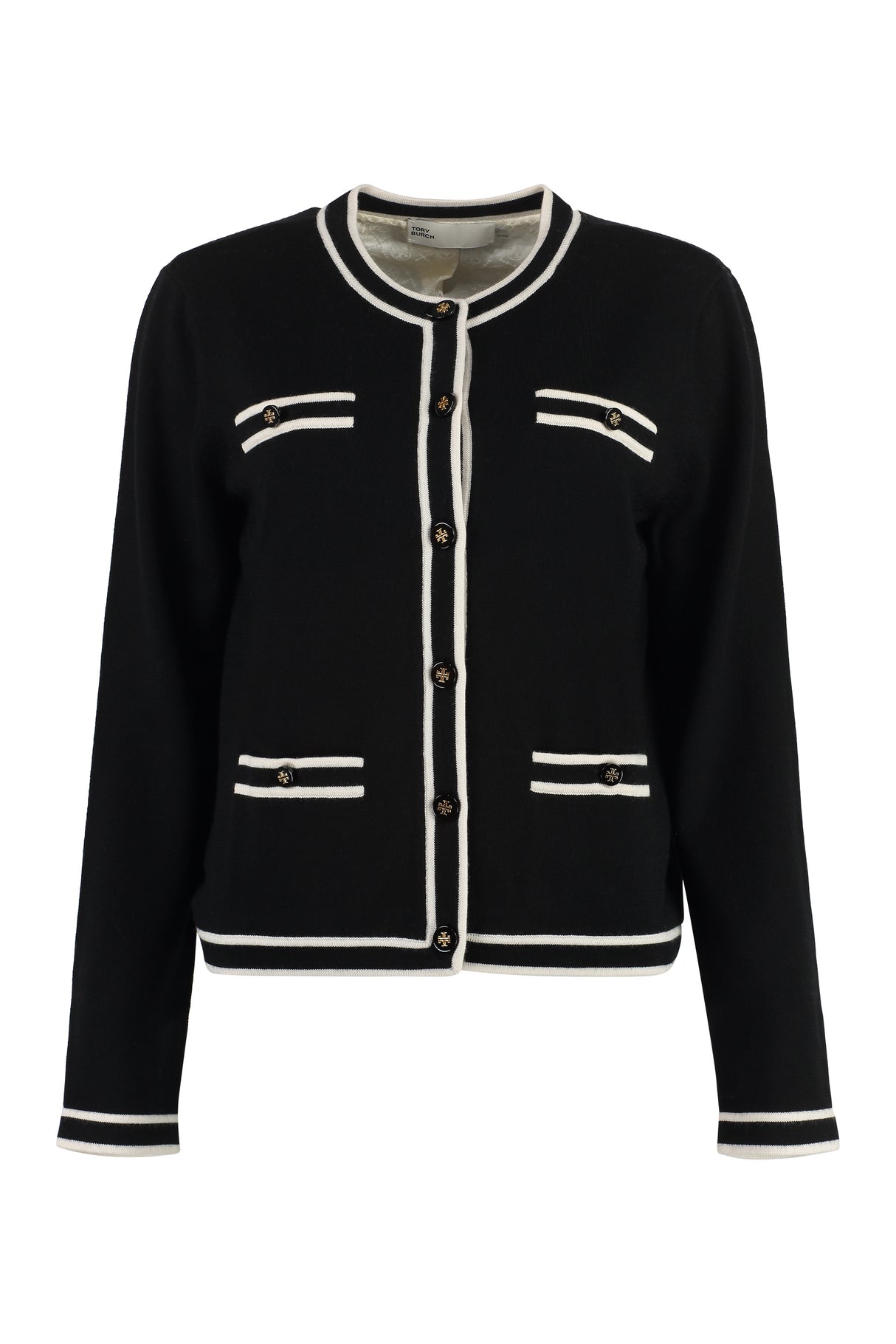 TORY BURCH Merino Wool Cardigan with Faux Pockets for Women