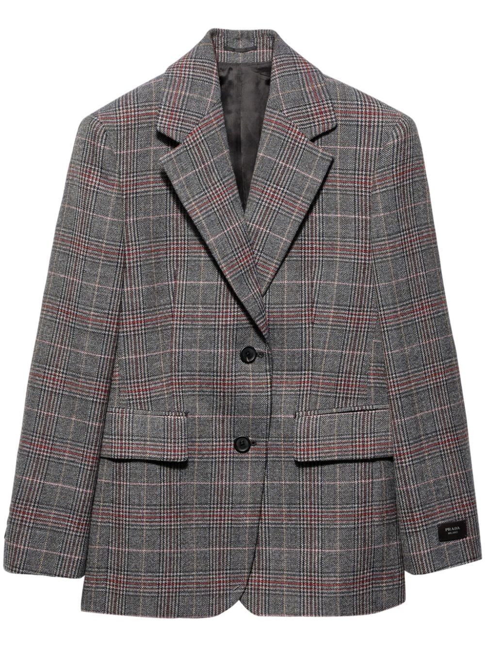 PRADA Single-Breasted Prince of Wales Wool Blazer for Men