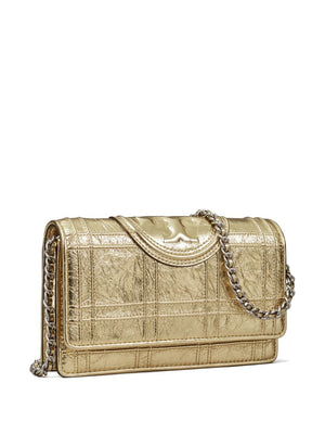 TORY BURCH GOLD FLEMING SOFT QUILTED SHOULDER HANDBAG - SS24