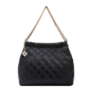 TORY BURCH Soft Leather Mini Hobo Handbag with Diamond Quilting