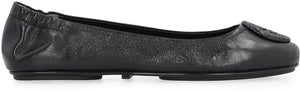 TORY BURCH Black Leather Ballet Flats for Women - Round Toeline - Carryover Season