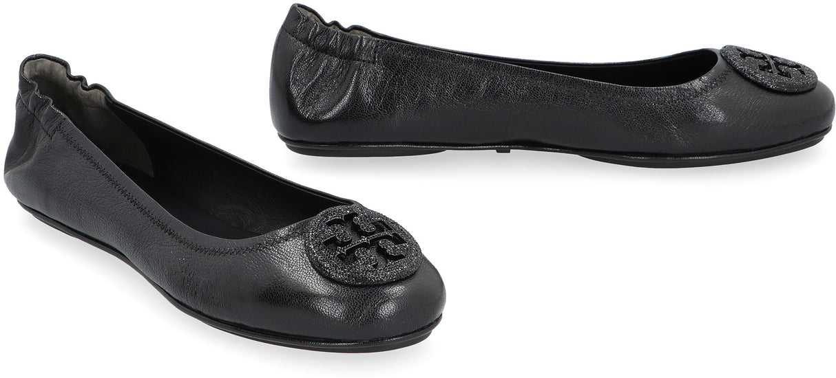 TORY BURCH Black Leather Ballet Flats for Women - Round Toeline - Carryover Season