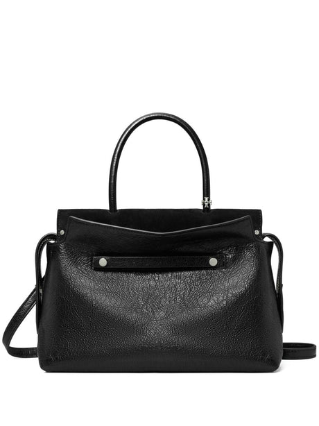 TORY BURCH Distressed Black Leather Handbag with Adjustable Strap