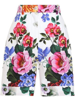 DOLCE & GABBANA High-Waisted Flower Print Cotton Bermudas for Men