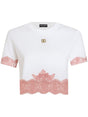 DOLCE & GABBANA Cropped T-Shirt with DG Logo and Lace Inserts