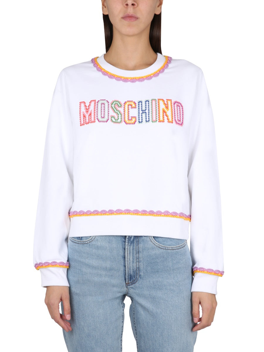 MOSCHINO COUTURE Classic Crewneck Sweatshirt with Logo Embroidery