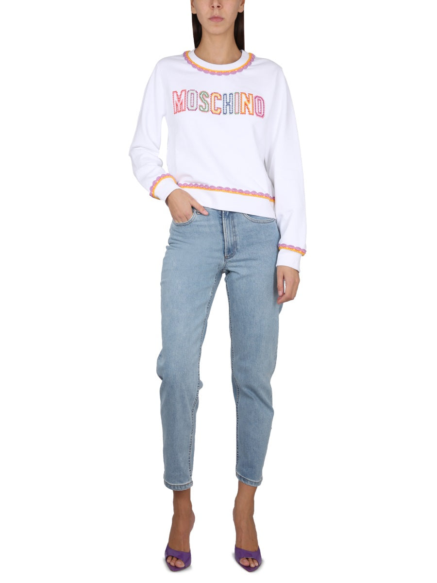 MOSCHINO COUTURE Classic Crewneck Sweatshirt with Logo Embroidery