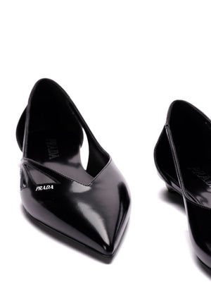 PRADA Brushed Leather Cut-Out Ballerinas - 1.5 cm Heel