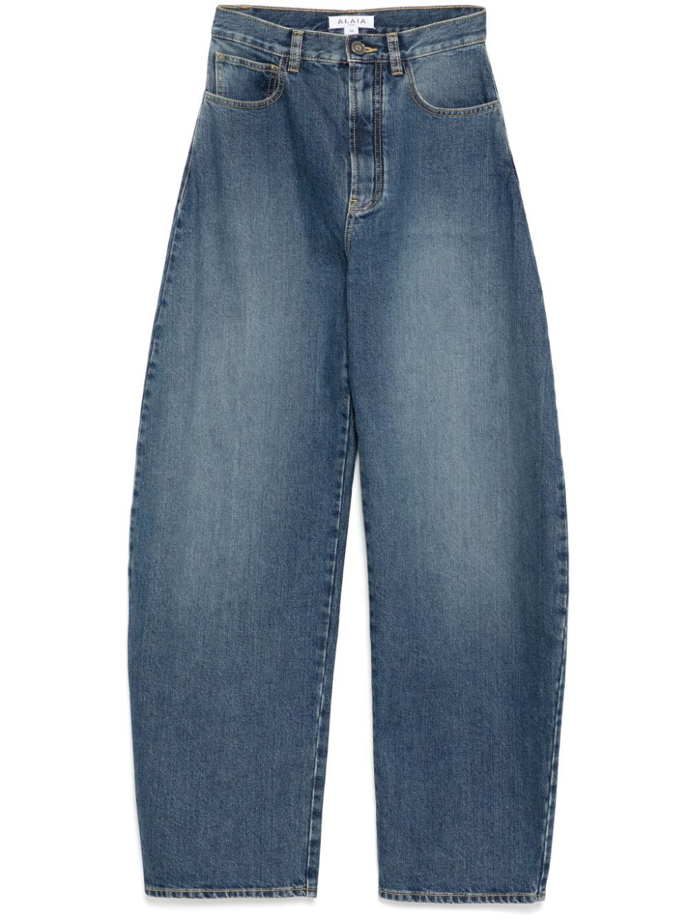 ALAÏA High-Waisted Barrel-Leg Faded Denim Jeans