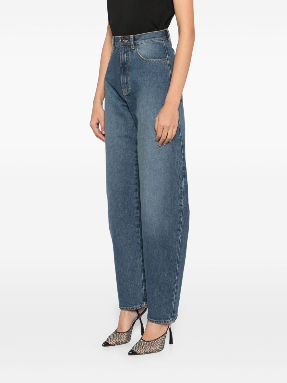 ALAÏA High-Waisted Barrel-Leg Faded Denim Jeans