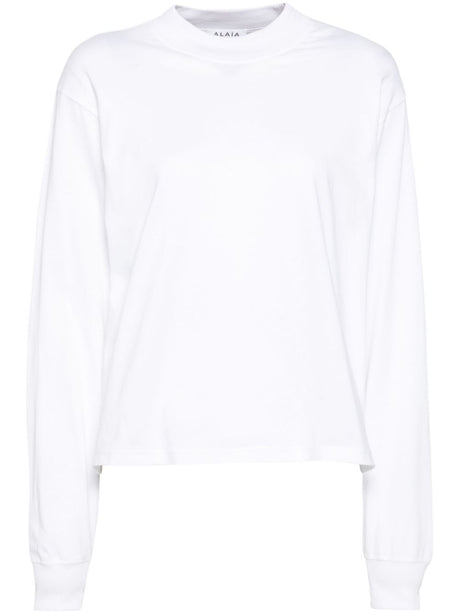 ALAÏA Embroidered Logo Long-Sleeved Cotton T-Shirt