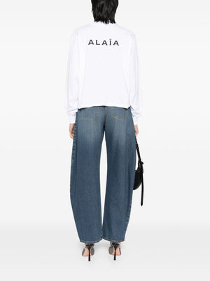 ALAÏA Embroidered Logo Long-Sleeved Cotton T-Shirt