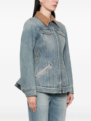 ALEXANDER MCQUEEN Corduroy Collar Peplum Denim Jacket