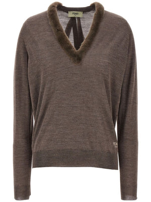 FENDI Men's Wool and Silk V-Neck Sweater