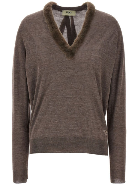 FENDI Men's Wool and Silk V-Neck Sweater