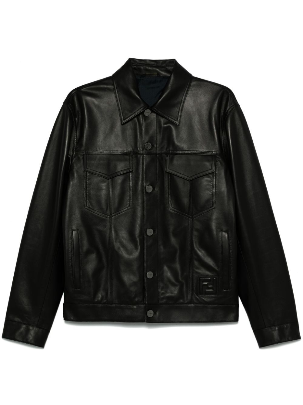 FENDI Embossed Patch Nappa Leather Blouson Jacket