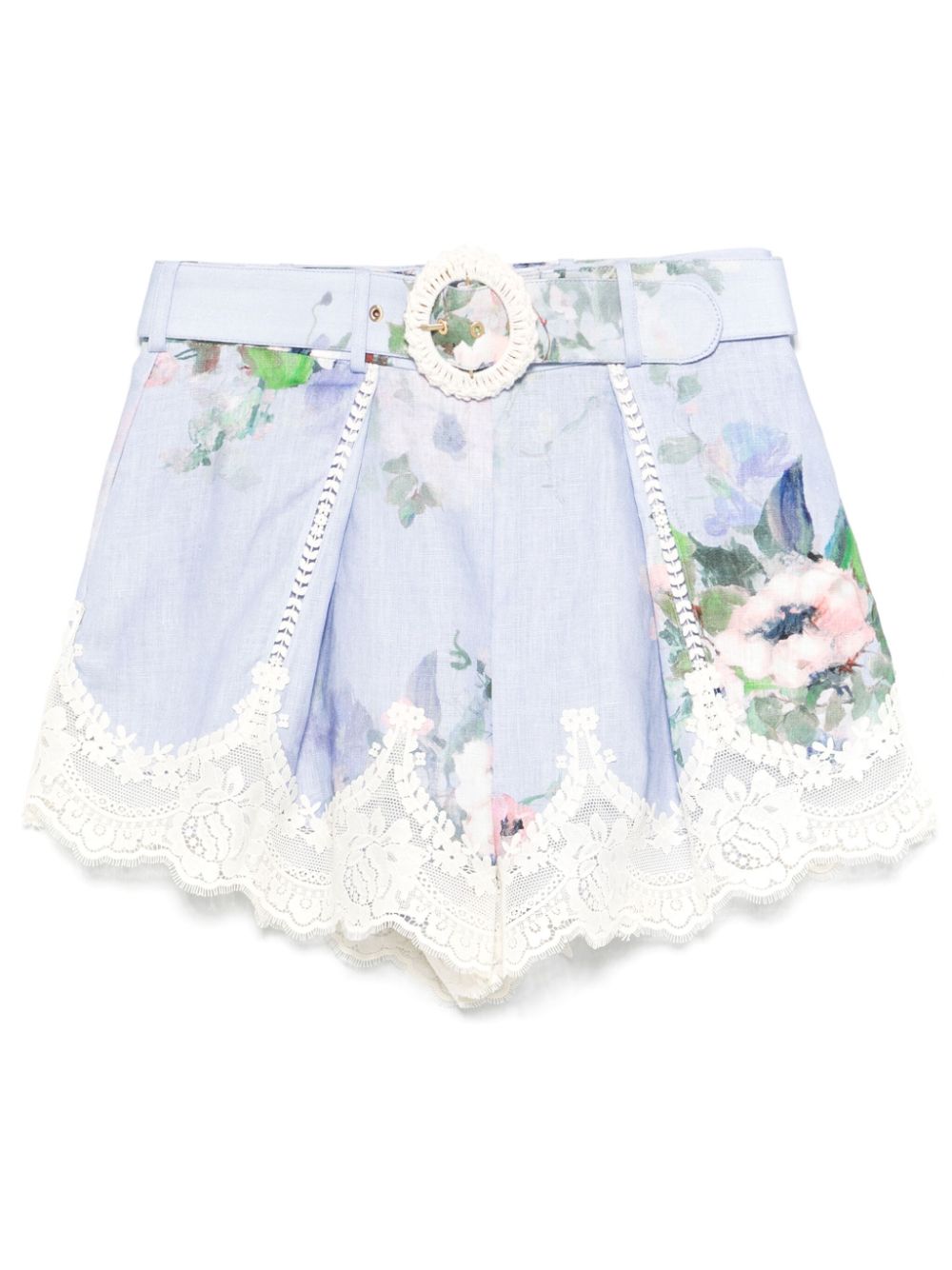 ZIMMERMANN Floral Printed Linen Mini Shorts with Coordinated Belt