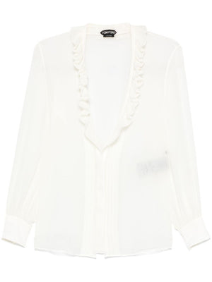 TOM FORD Relaxed Fit Ruffle-Detail Silk Blouse