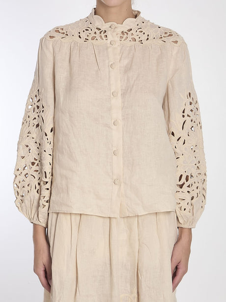 ZIMMERMANN Embroidered Blouse with Blouson Sleeves