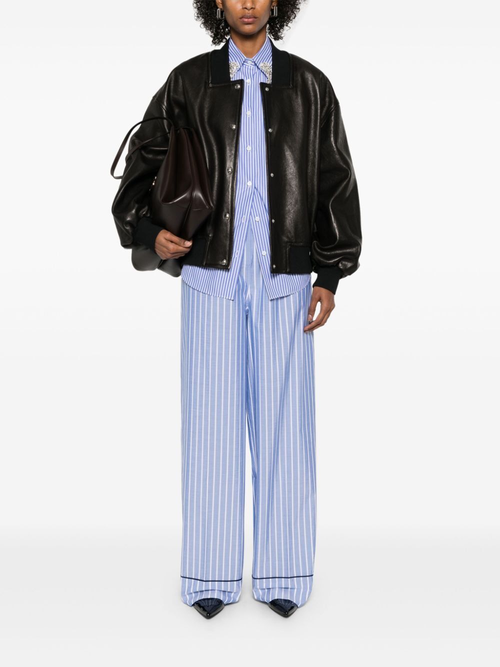 PRADA Embellished Collar Striped Shirt