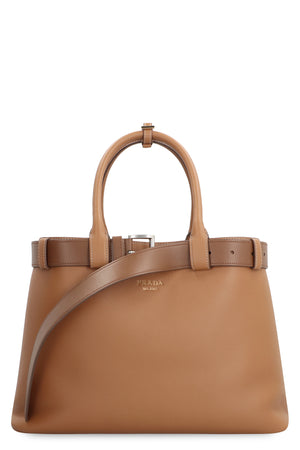 PRADA Saddle Brown Leather Tote Bag for Women with Removable Belt and Gold-Tone Hardware