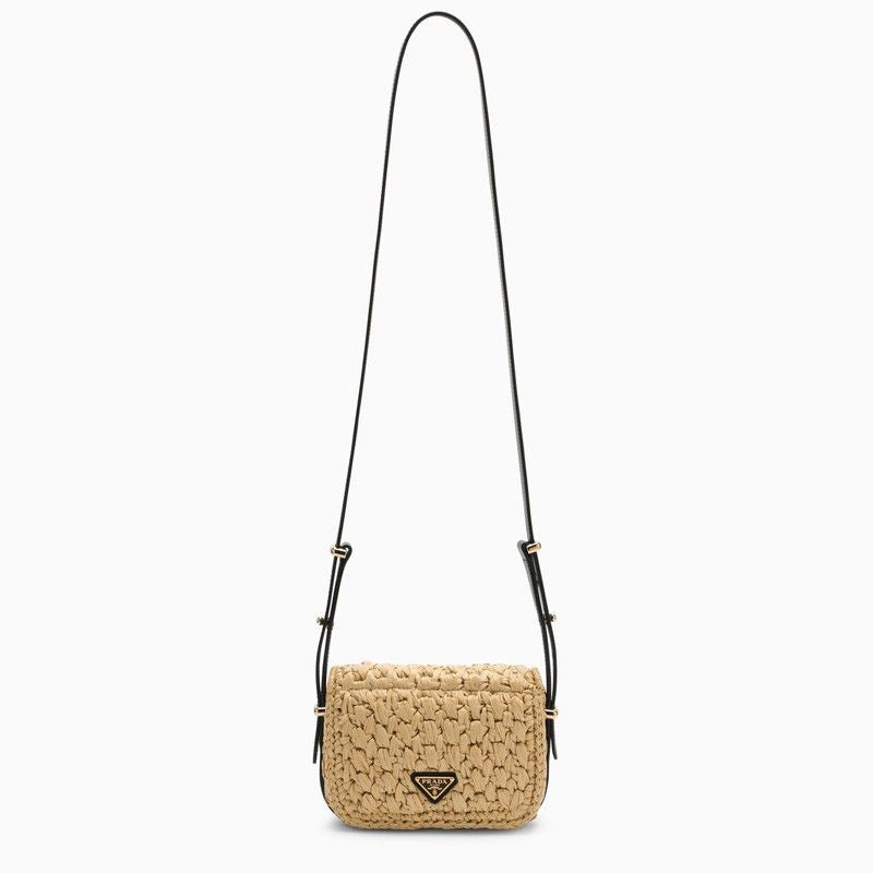 PRADA Natural and Black Raffia Mini Shoulder Handbag