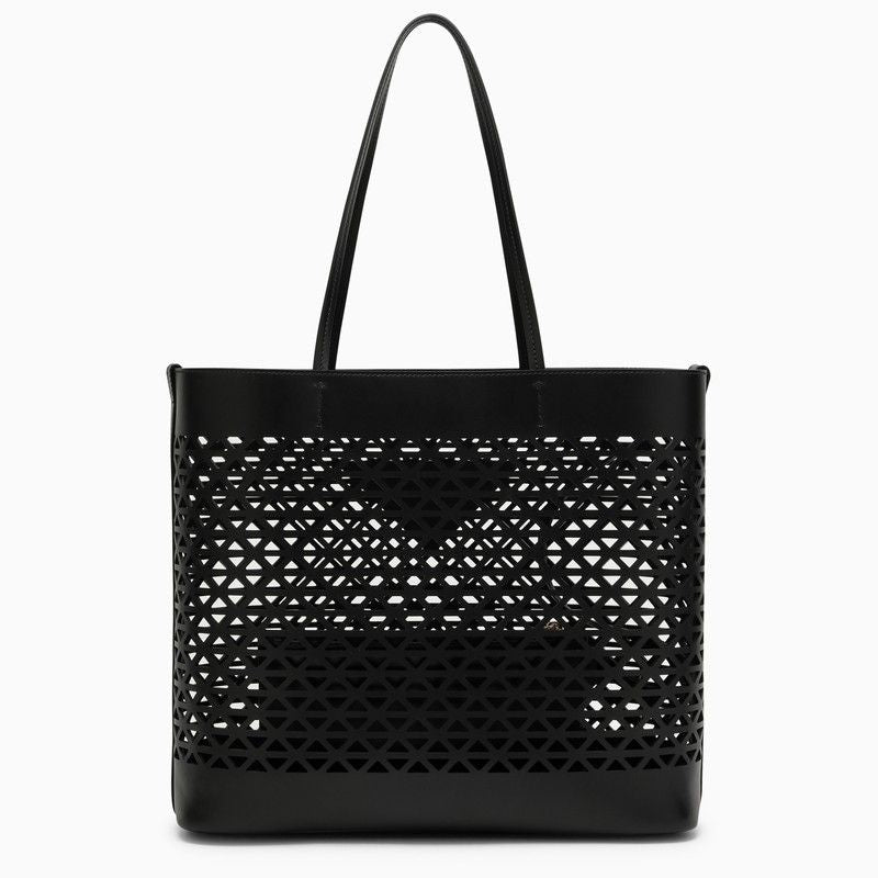 PRADA Large Perforated Leather Shopping Handbag