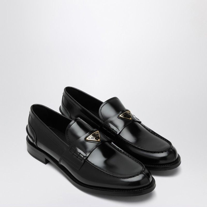 PRADA Leather Brushed Loafer with Enamelled Logo