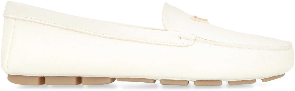 PRADA Elegant Logo Detail Leather Loafers