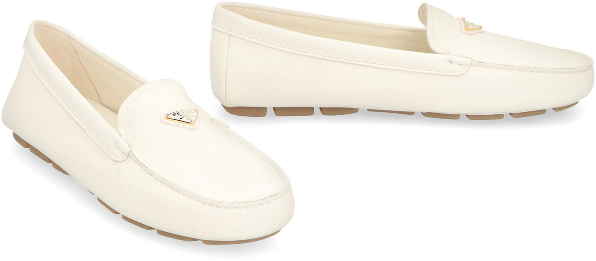 PRADA Elegant Logo Detail Leather Loafers