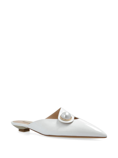 CASADEI Elegant Leather Ballet Flats with Faux-Pearl Accents