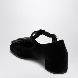 PRADA Low Velvet Pumps with Adjustable Ankle Strap